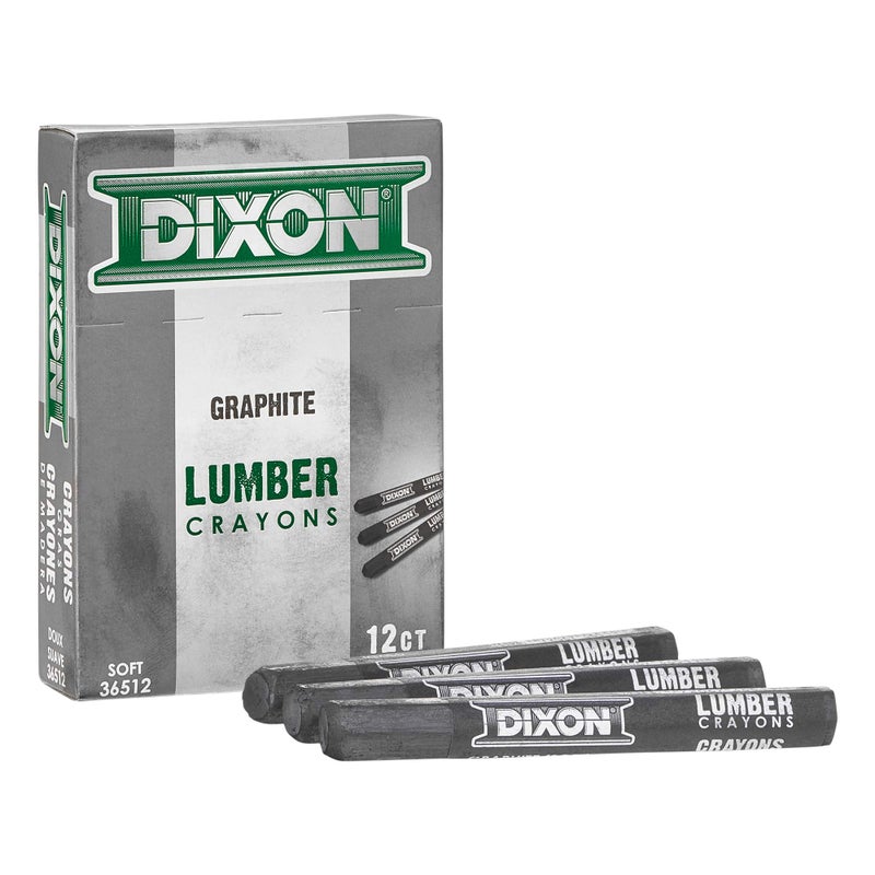 Dixon Industrial Lumber Marking Crayons, Soft Graphite, 4-1/2 x 1/2" Hex, Pack of 12 (36512) - Image 1